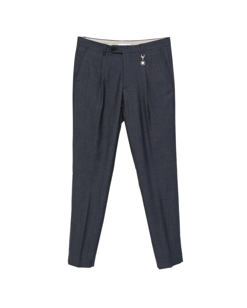 Manuel Ritz Blue Houndstooth-Pattern Pleated Trousers for men