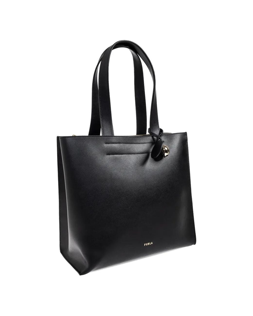 Furla Black Divide Top Handle Leather Medium Tote Bag