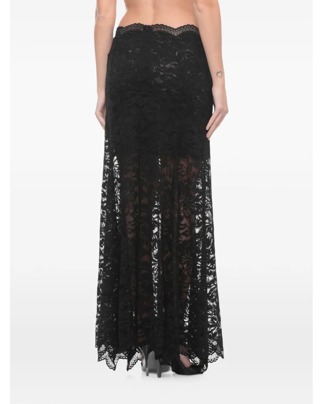 Rabanne Black Long Flared Lace Skirt