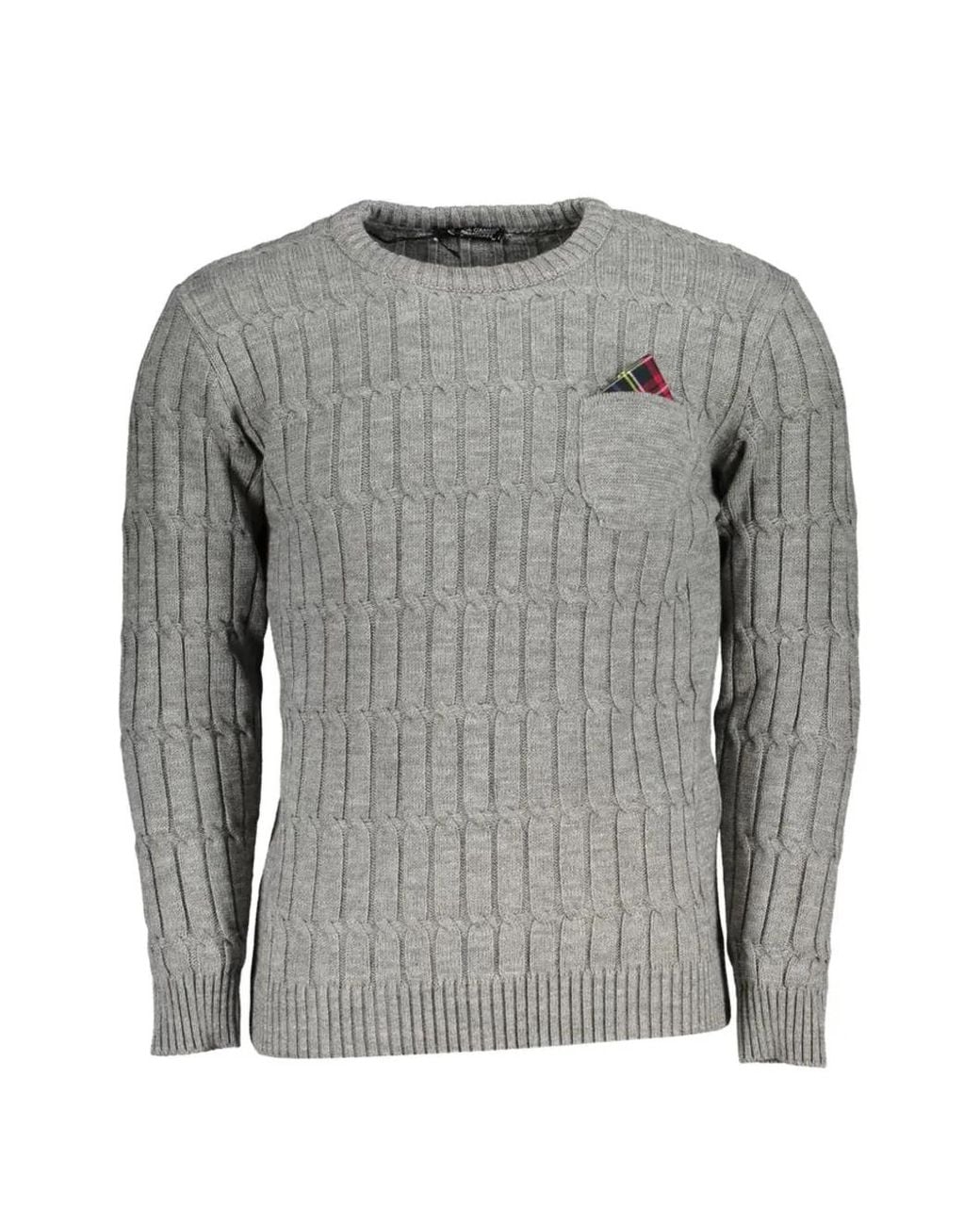 U.S. Grand Gray Patch-Pocket Cable-Knit Sweater for men