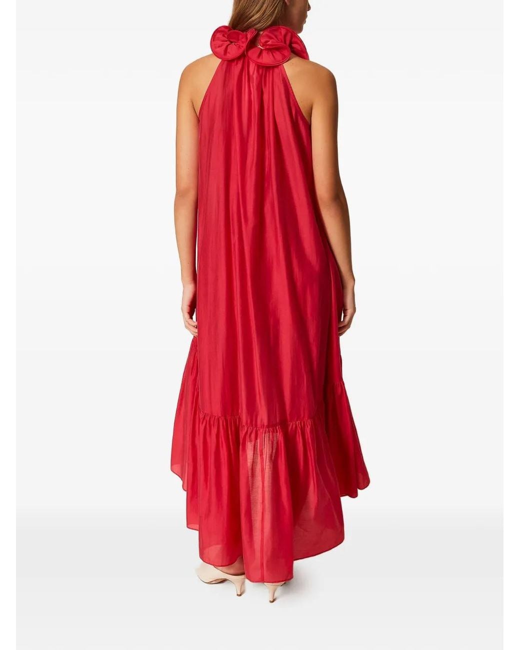 Twinset Red Long Voile Dress With Ruffles