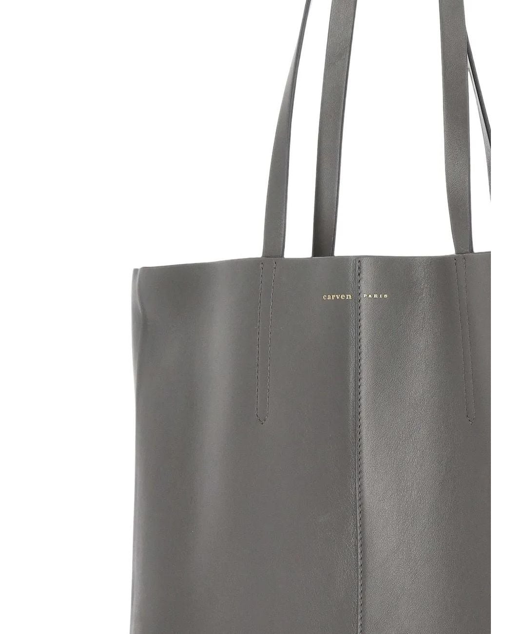 Carven Gray Cabas Jean En Cuir À Logo Embossé