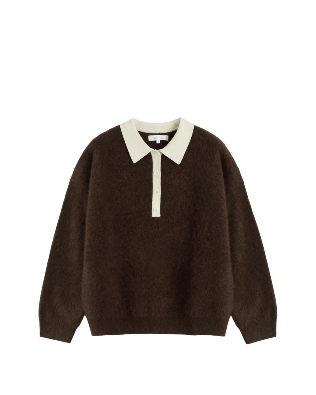 Chinti & Parker Brown Chocolate Contrast-Collar Wool Polo Top
