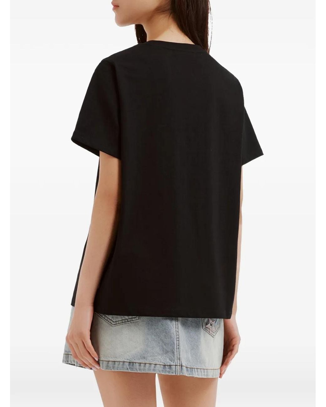 Mini Cream Black Graphic-Print Bow-Details Cotton T-Shirt