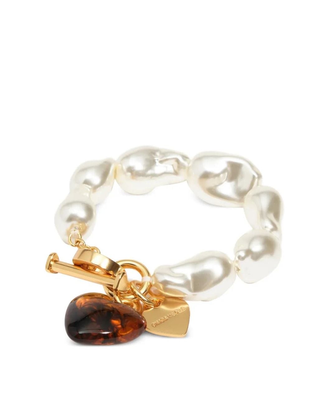 Bimba Y Lola Metallic Elastic Bracelet With Pearls And Amber Resin Heart