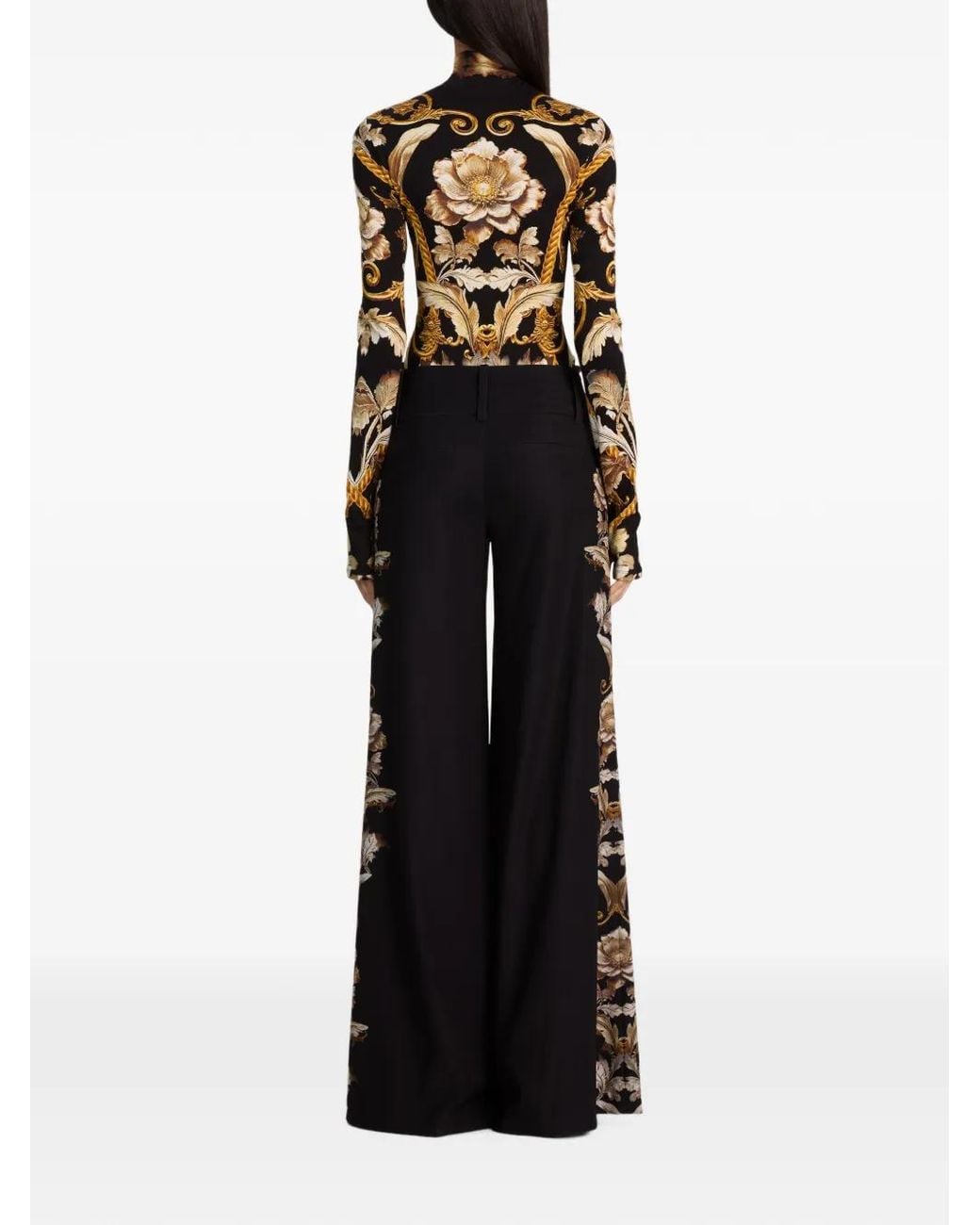 Alice + Olivia Black Delaina Floral-Print Long-Sleeve Top