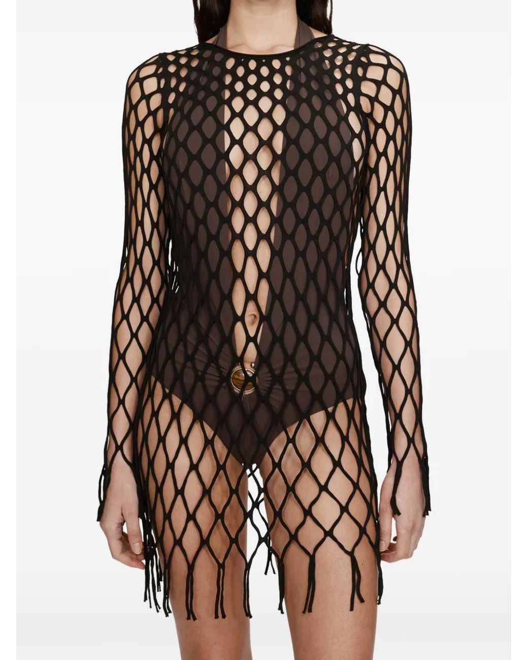 Christopher Esber Brown Knitted Mesh Mini Dress