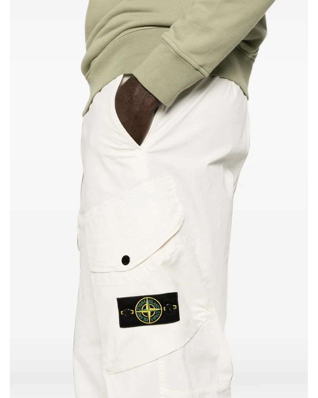 Stone Island White 3100003 Stretch Organic Cotton Twill Pants for men