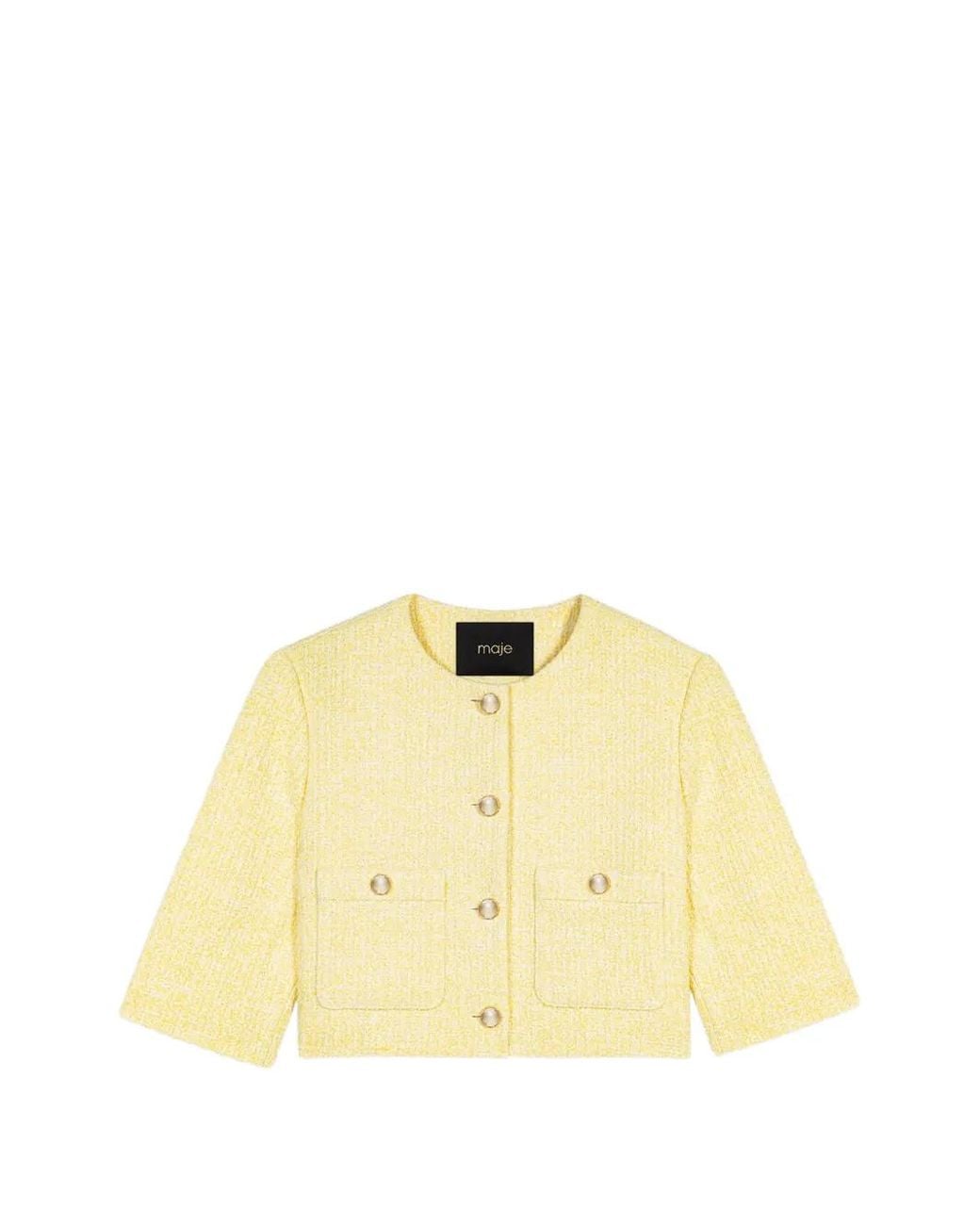 Maje Metallic Short-Sleeved Tweed Jacket