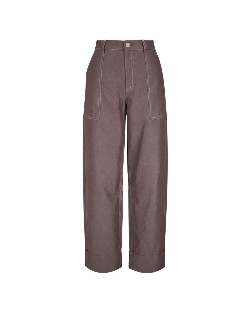 Lafayette 148 New York Brown Contrast-Stitch Turned-Up Trousers