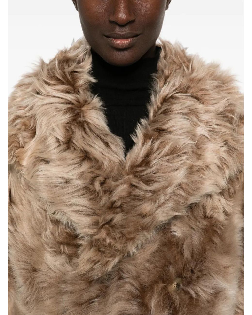 Yves Salomon Natural Manteau Croisé En Peau Lainée