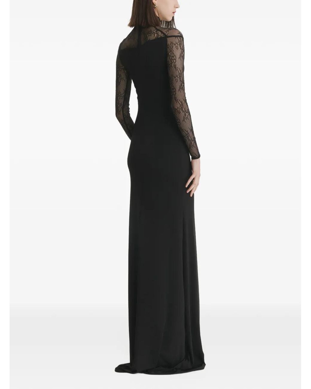 2310 STUDIO Black Lace-Panelled Floor-Length Dress