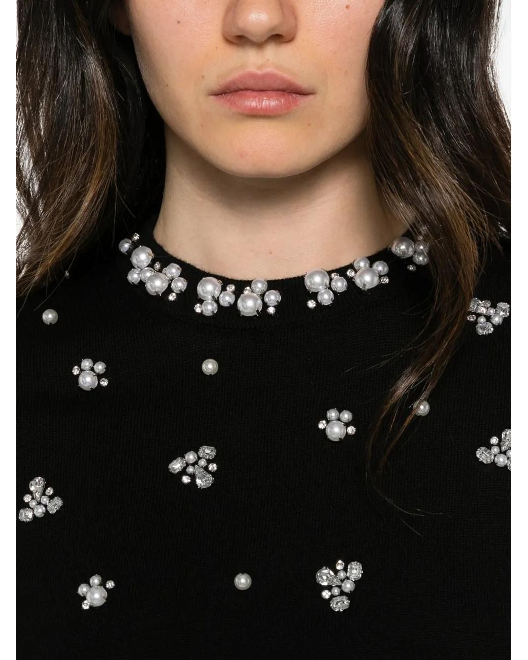 Alice + Olivia Black Faux-Pearl Embellished Sweater