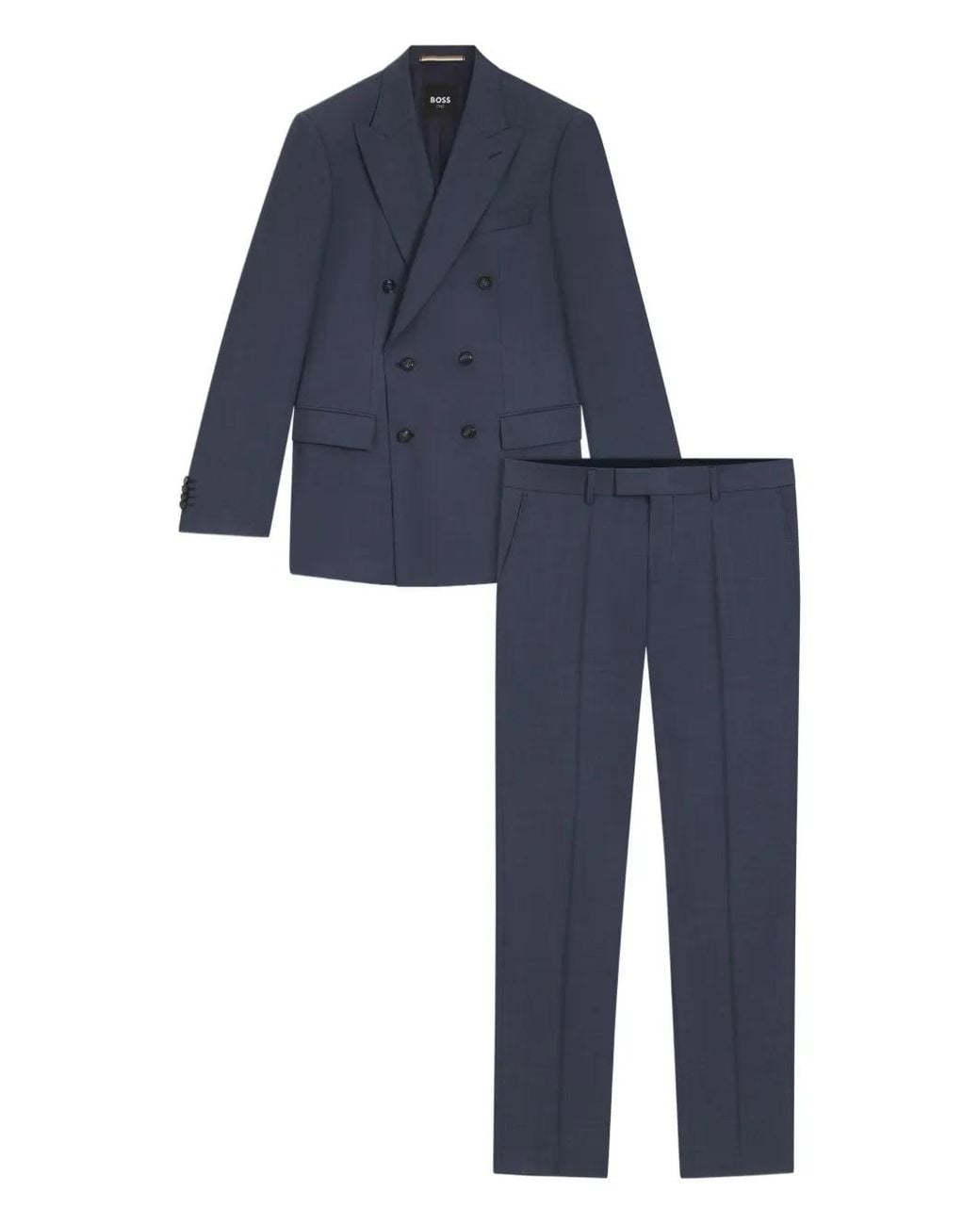 Boss Blue Double-Breasted Wool Suit for men