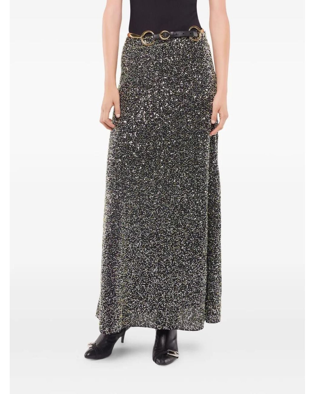 Rabanne Gray Sequin-Embellished Maxi Skirt
