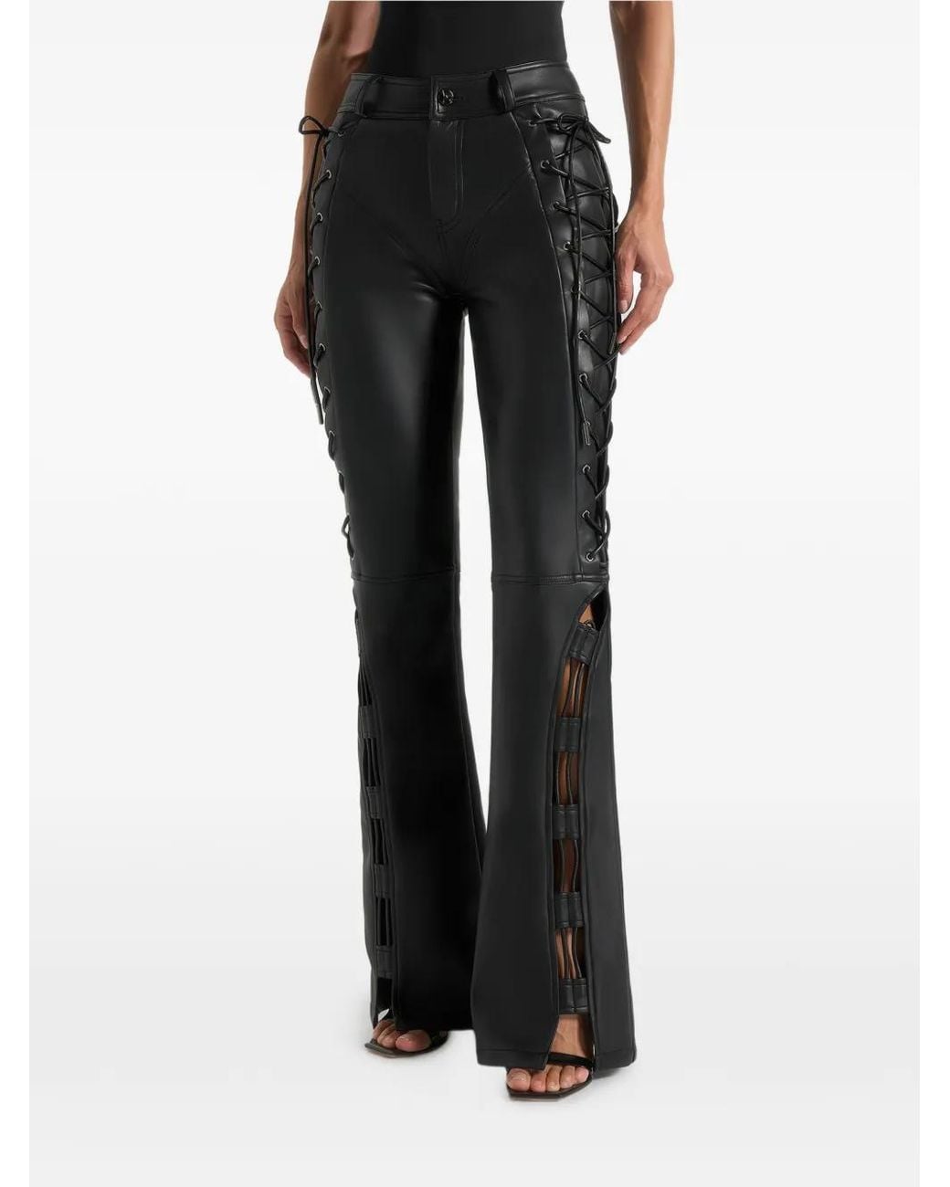Manière De Voir Black Ambre Leather Lace Up Flared Trousers