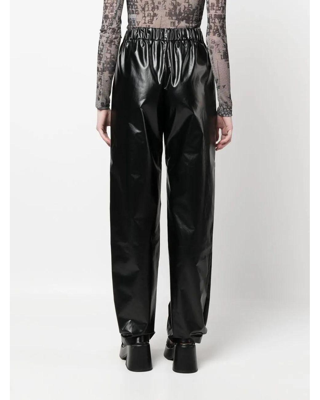 Kassl Black High-Shine Straight-Leg Trousers
