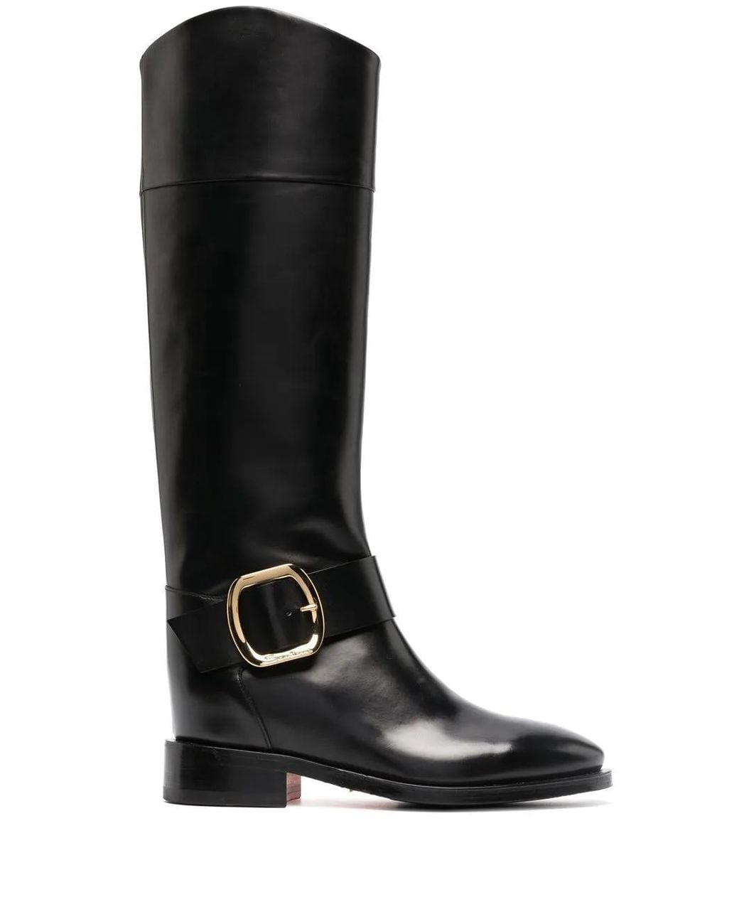 Santoni Black Buckle-Detail Knee-Length Boots