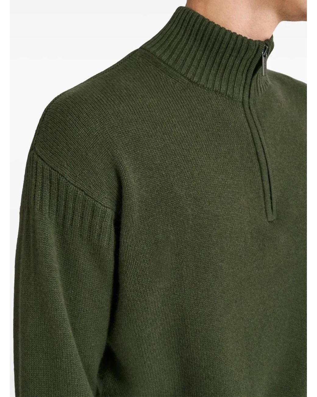 Pringle of Scotland Olive Green Cashmere Zip Sweater for men