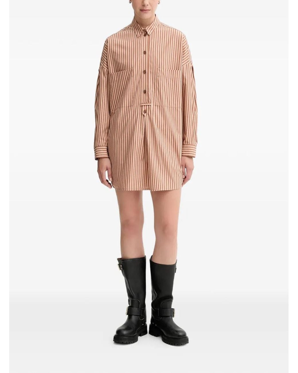 Sessun Natural Striped Shirt Mini Dress