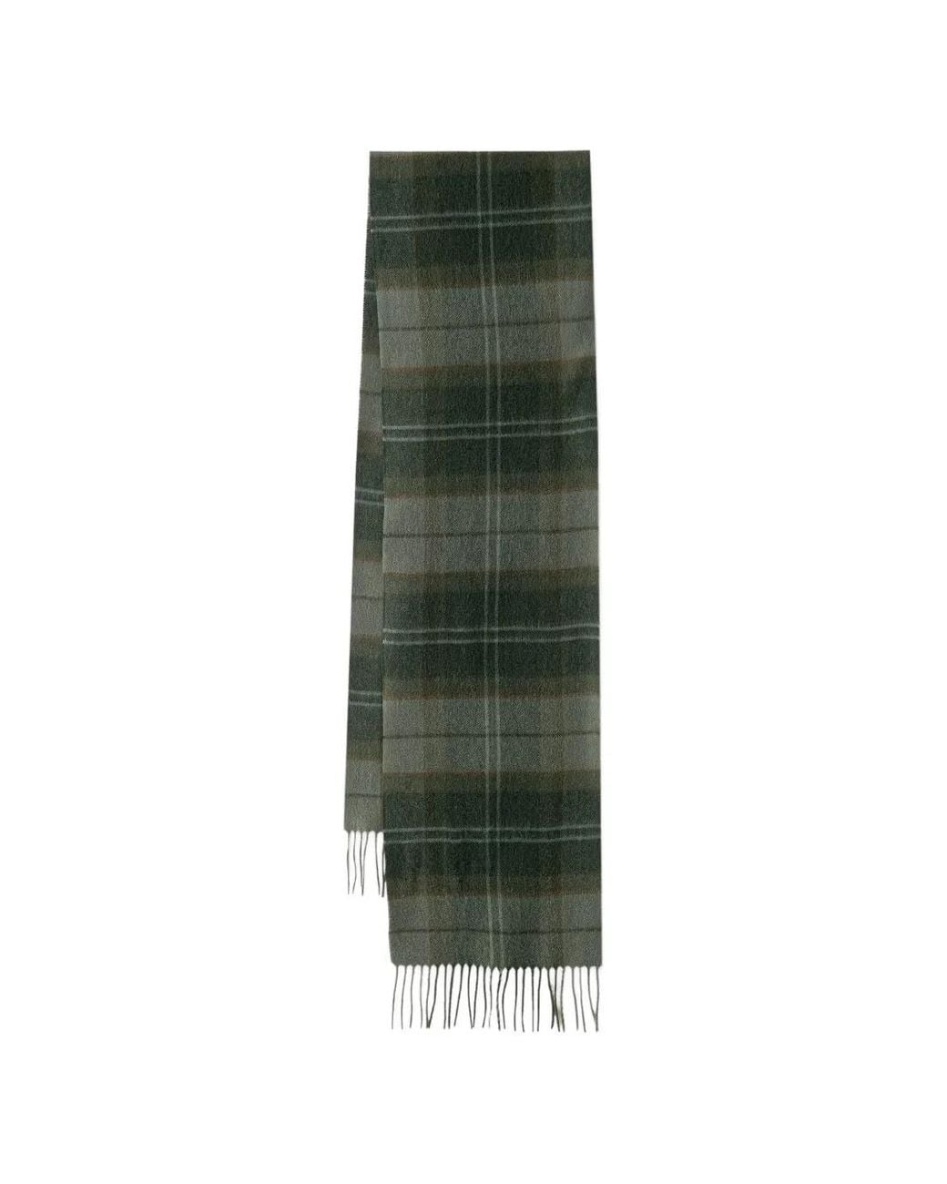 Barbour Green Mineral Tartan-Check Fringed Scarf