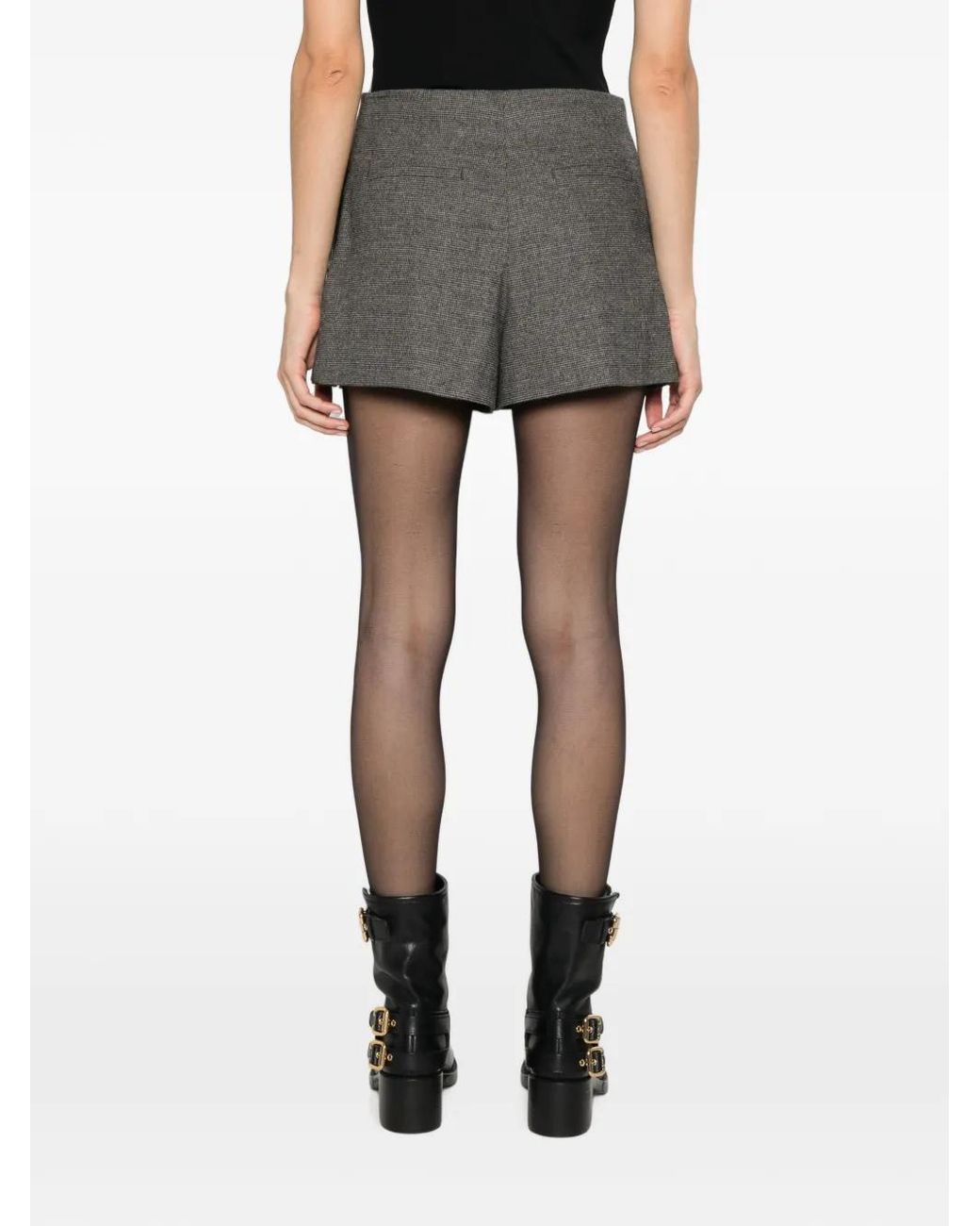Sandro Gray Houndstooth-Pattern Pleated Shorts