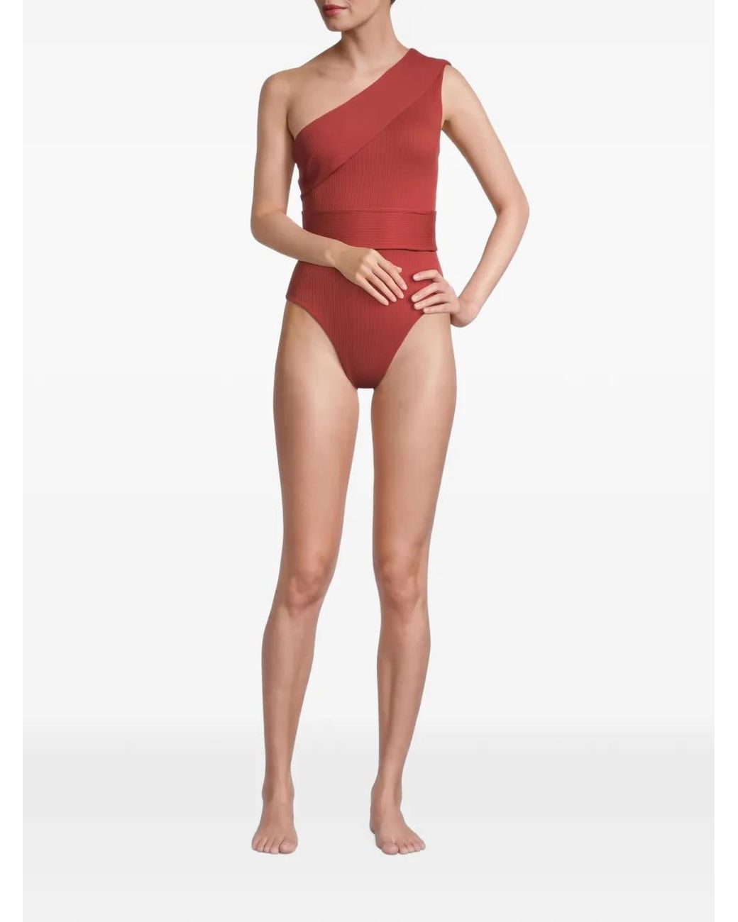 Haight Red Maria Ribbed One-Shoulder Swimsuit