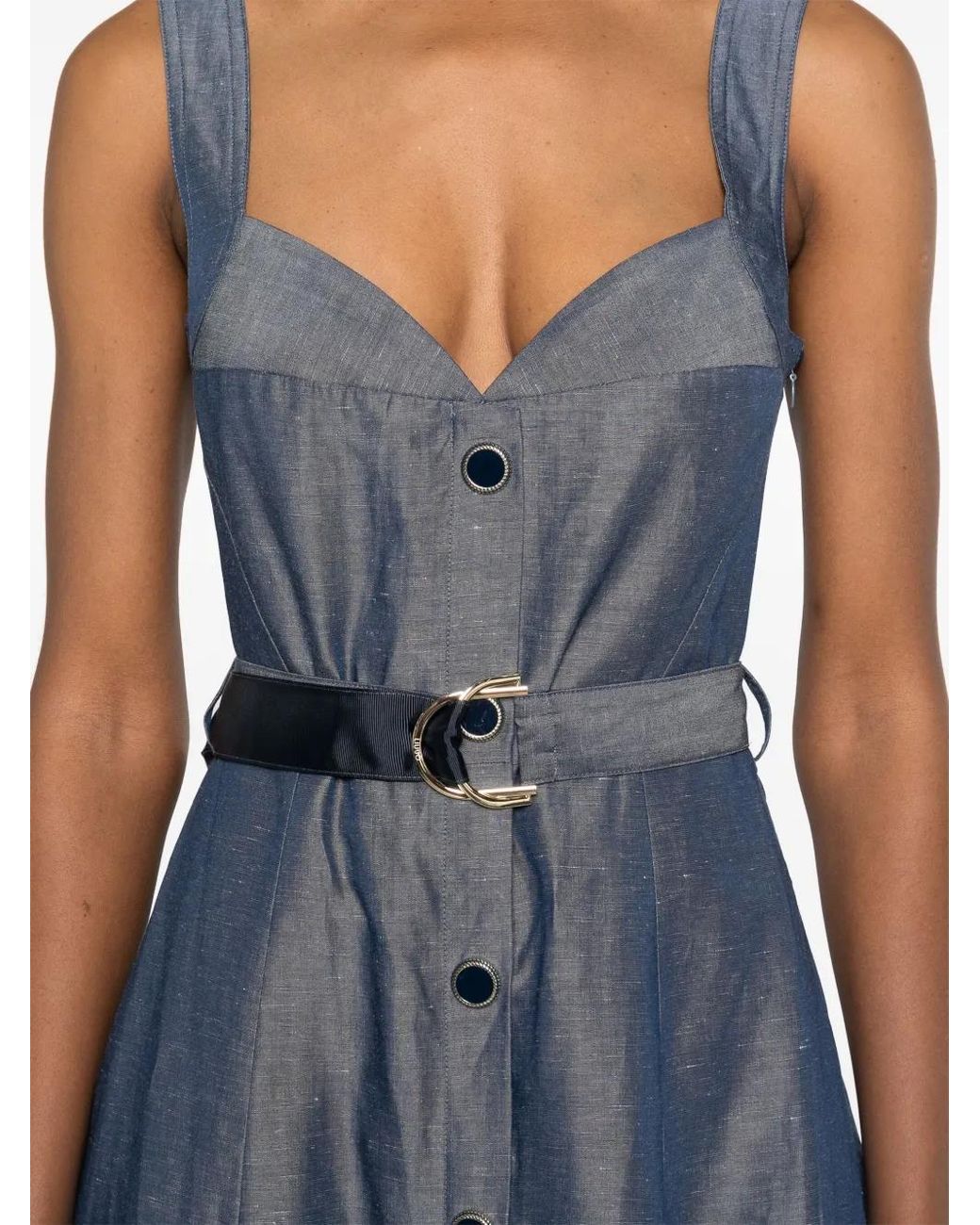 Liu Jo Blue Midi Dress With Sweetheart Neckline