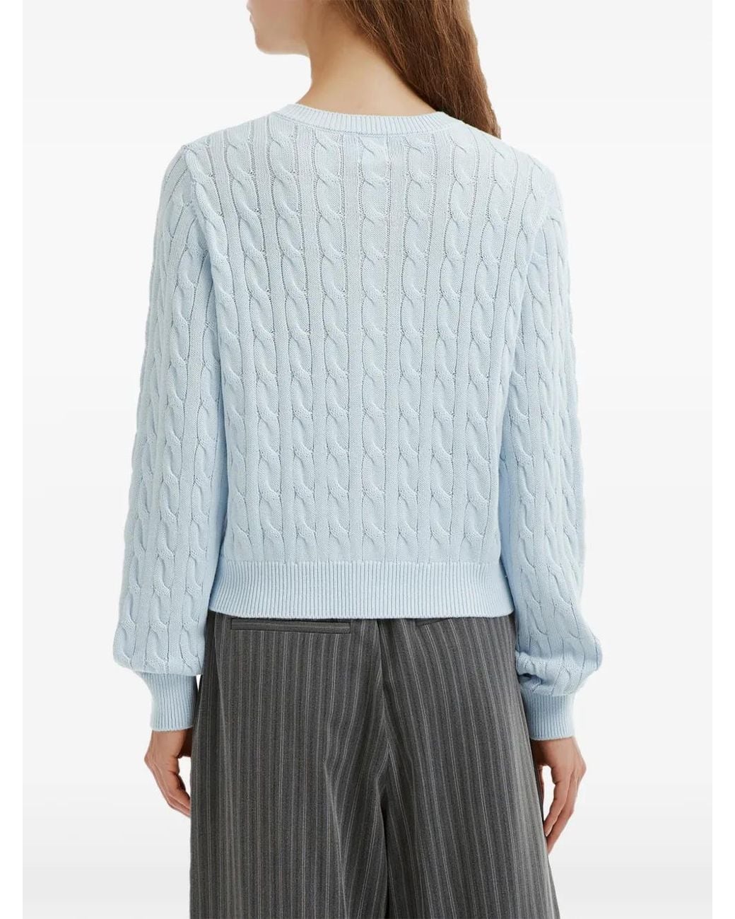 B+ AB Blue Cable-Knit Bow-Detail Cardigan