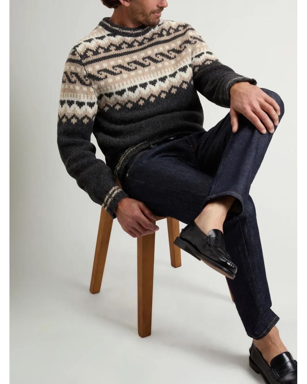 Woolrich Gray Fair Isle-Knit Jumper for men