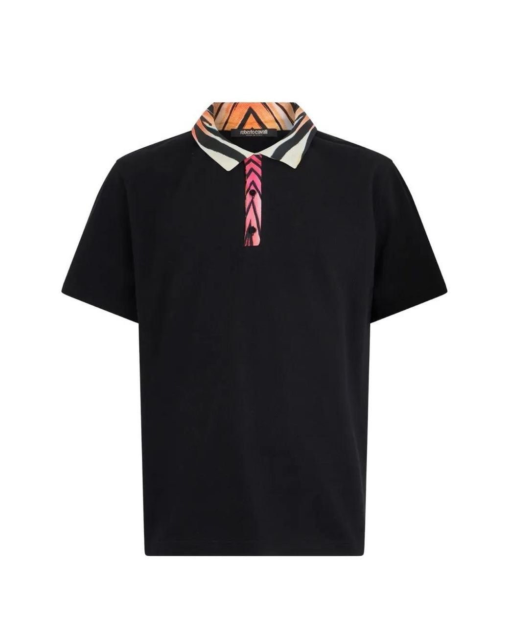 Roberto Cavalli Black Ray Of Paradise Collar Polo Shirt for men