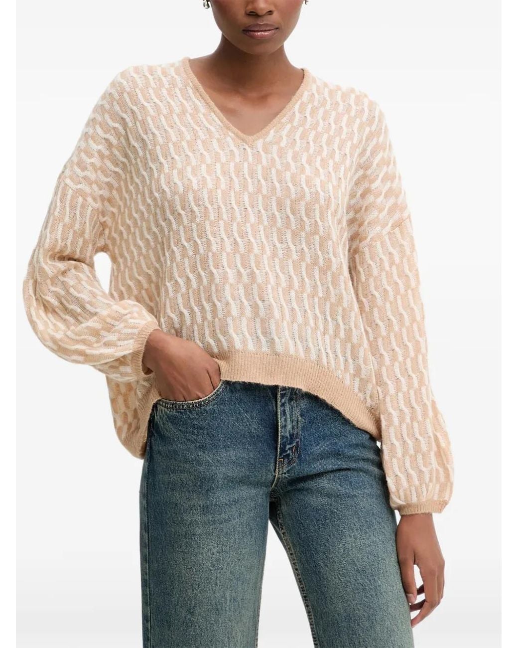 Benetton Blue Patterned V-Neck Sweater