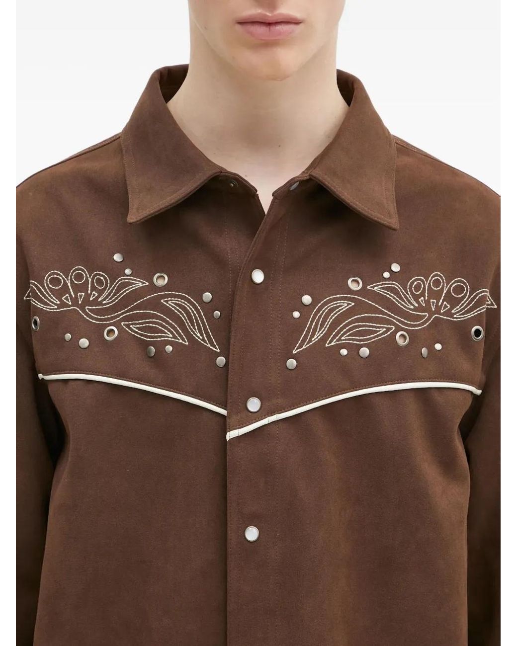 ANDERSSON BELL Brown Embroidered Yoke Shirt for men