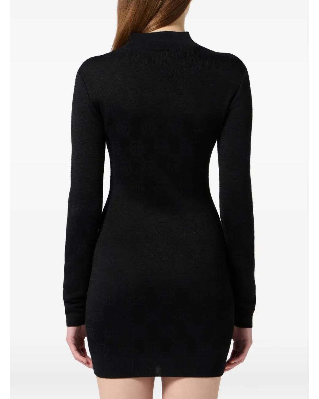 Philipp Plein Black Robe Courte À Motif Monogrammé Et Manches Longues