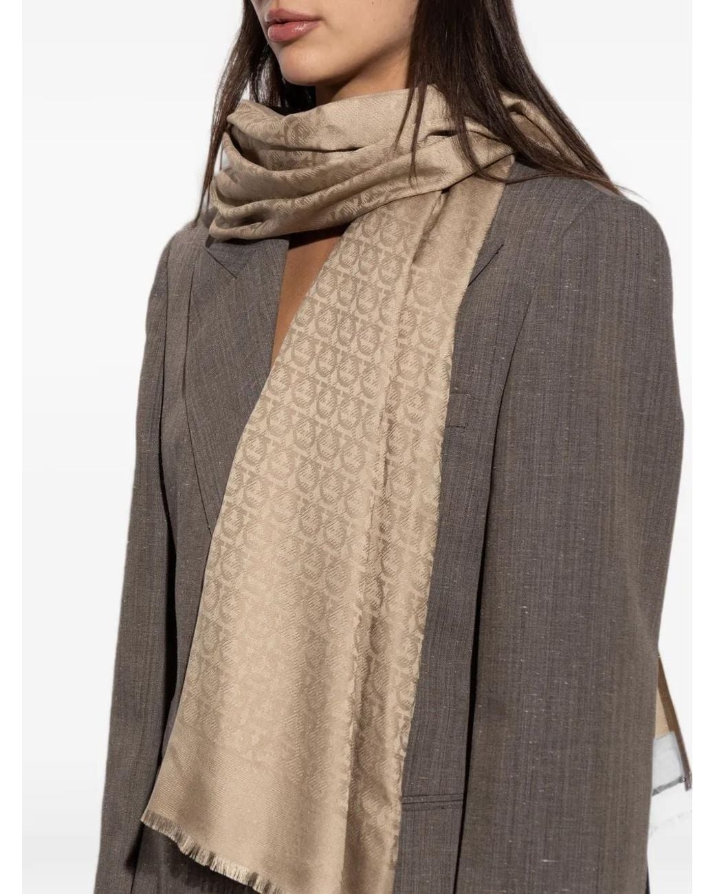 Ferragamo Natural Gancini-Monogram Scarf
