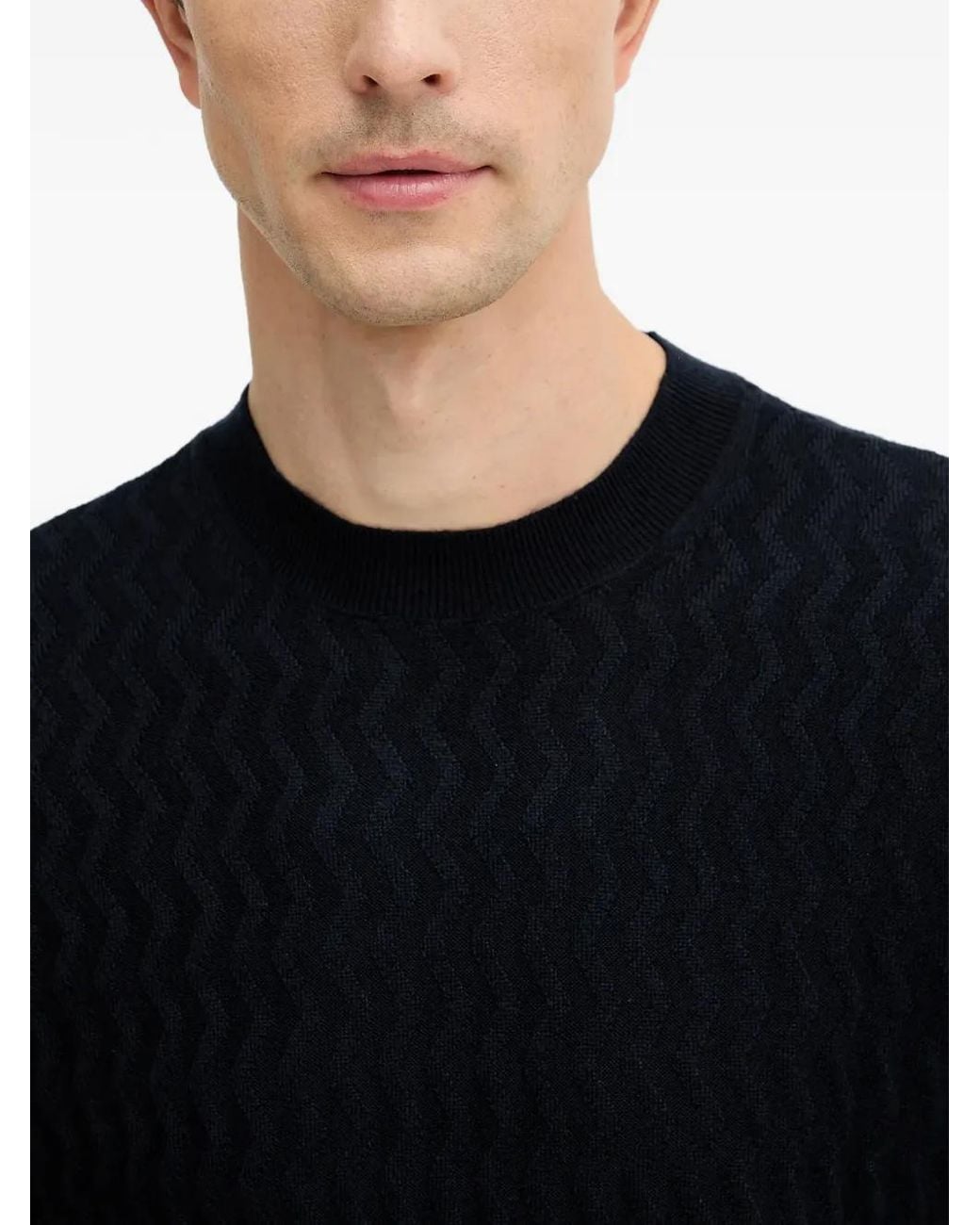 ARMANI EXCHANGE Black Patterned Crew Neck Sweater for men