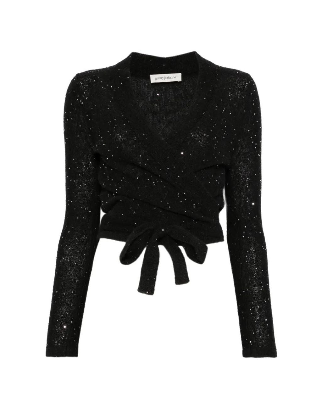 Gentry Portofino Black Sequin-Embellished Wrap Cardigan