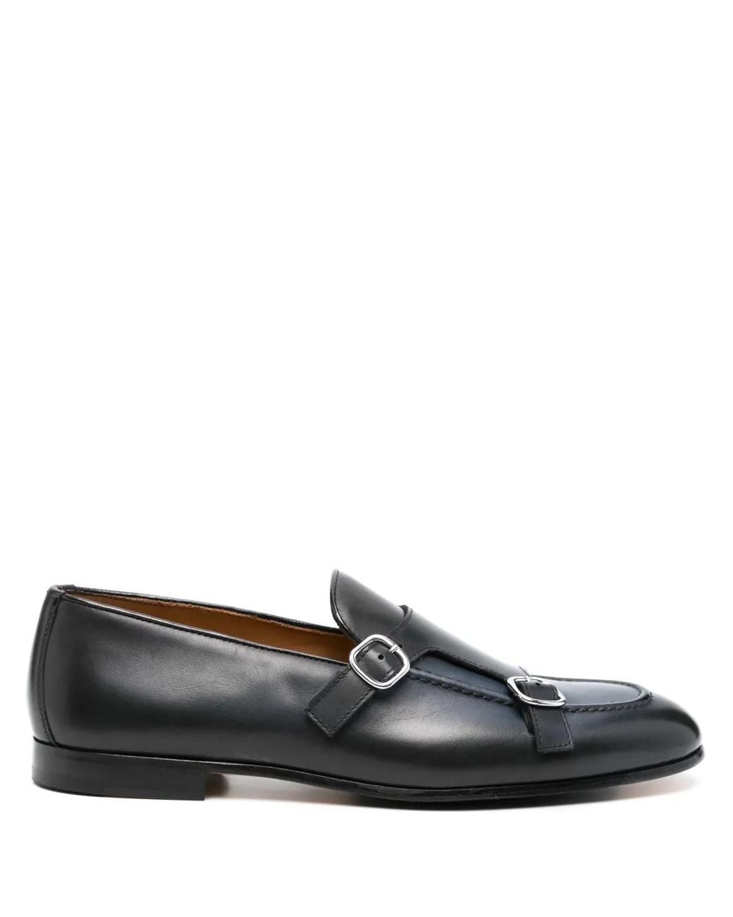 Doucal's Gray Double-Buckle Leather Loafers for men