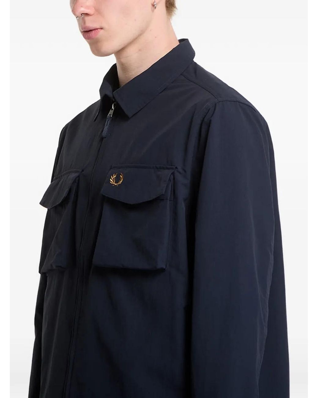 Fred Perry Blue Logo-Detail Overshirt for men