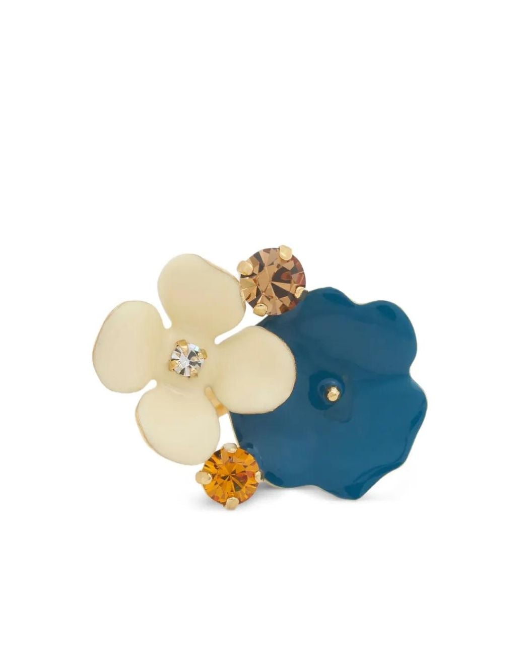 Marni Blue Enamel Flower Ring With Rhinestones