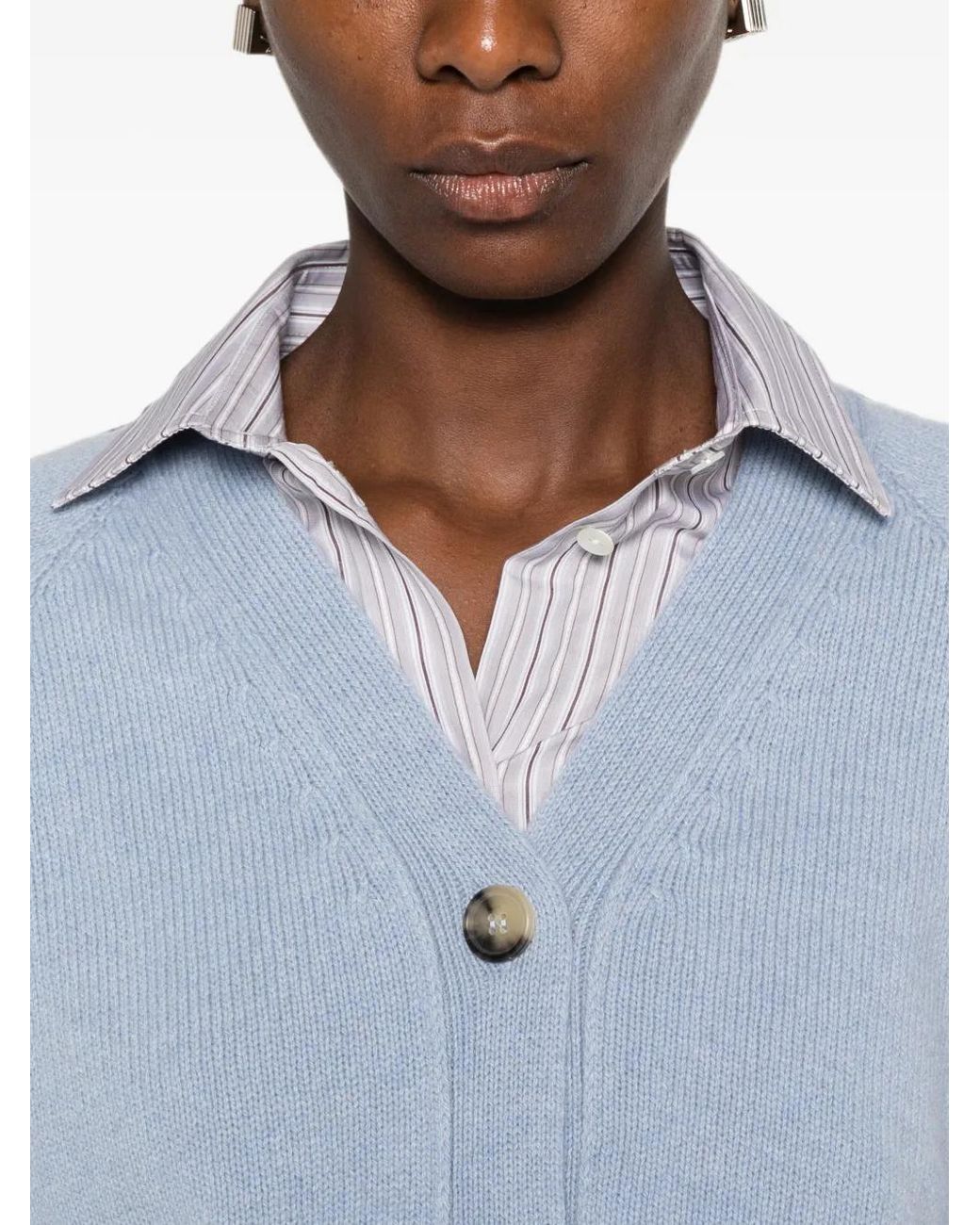 Aragona Blue V-Neck Ribbed-Knit Cardigan
