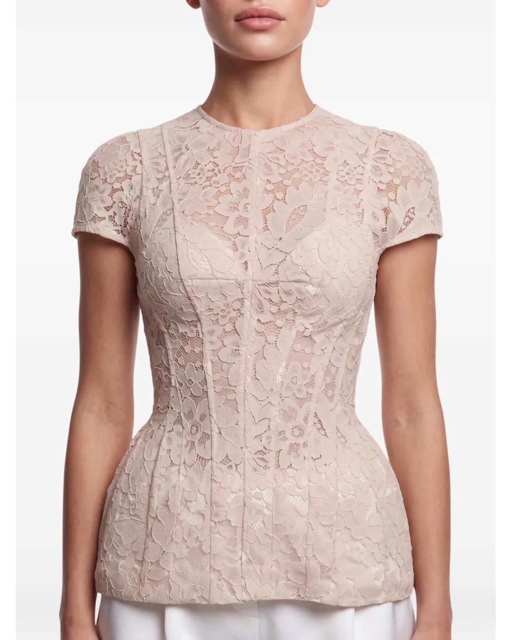 POST MERIDIEM Gray Floral-Lace Panelled Top