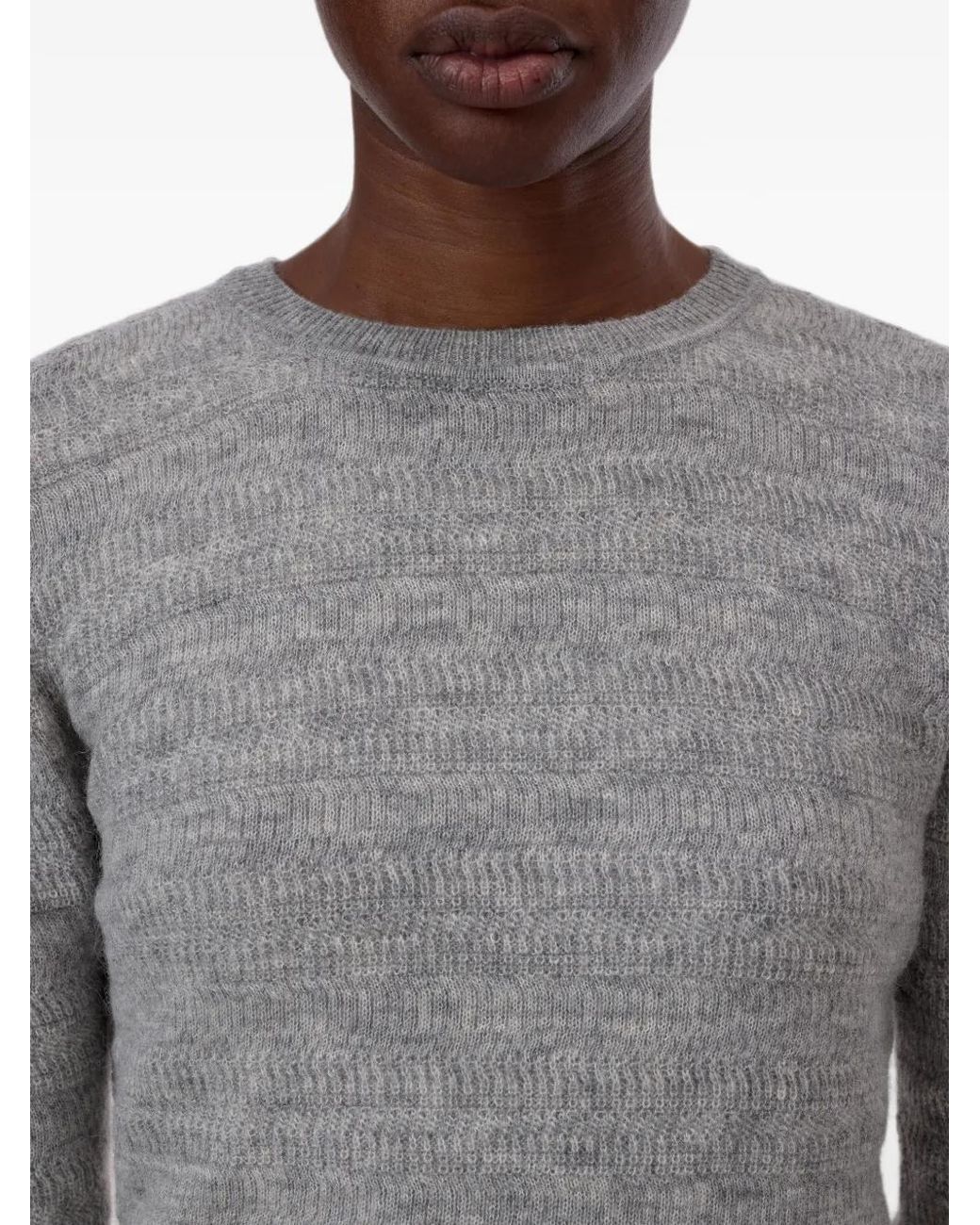 Closed Gray Textured-Knit Crew-Neck Sweater