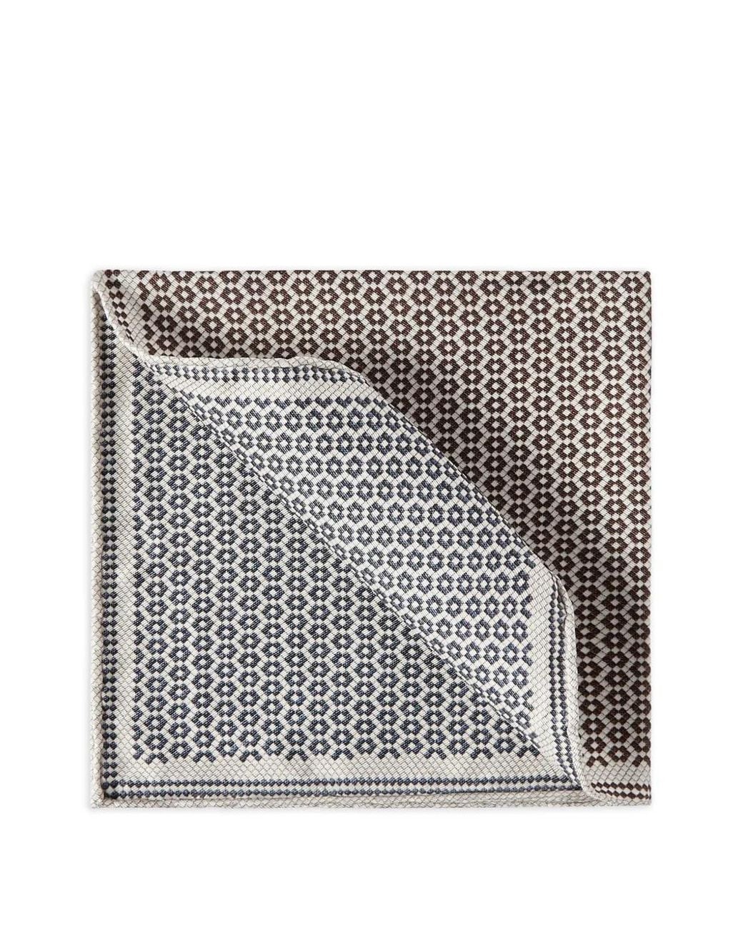 Brunello Cucinelli Gray Silk Geometric Pattern Pocket Square for men