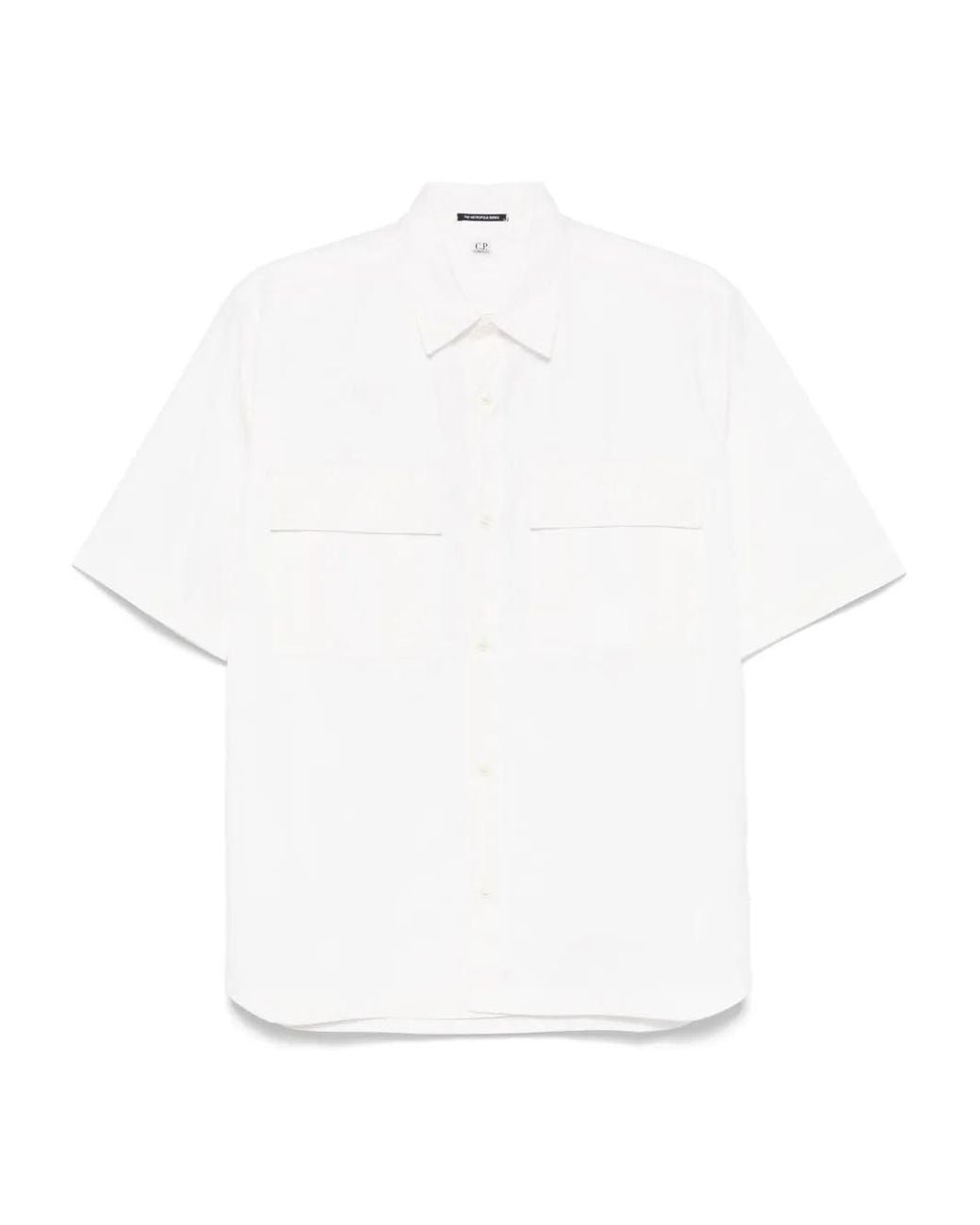 C P Company White Gabardine Shortleeved Shirt for men