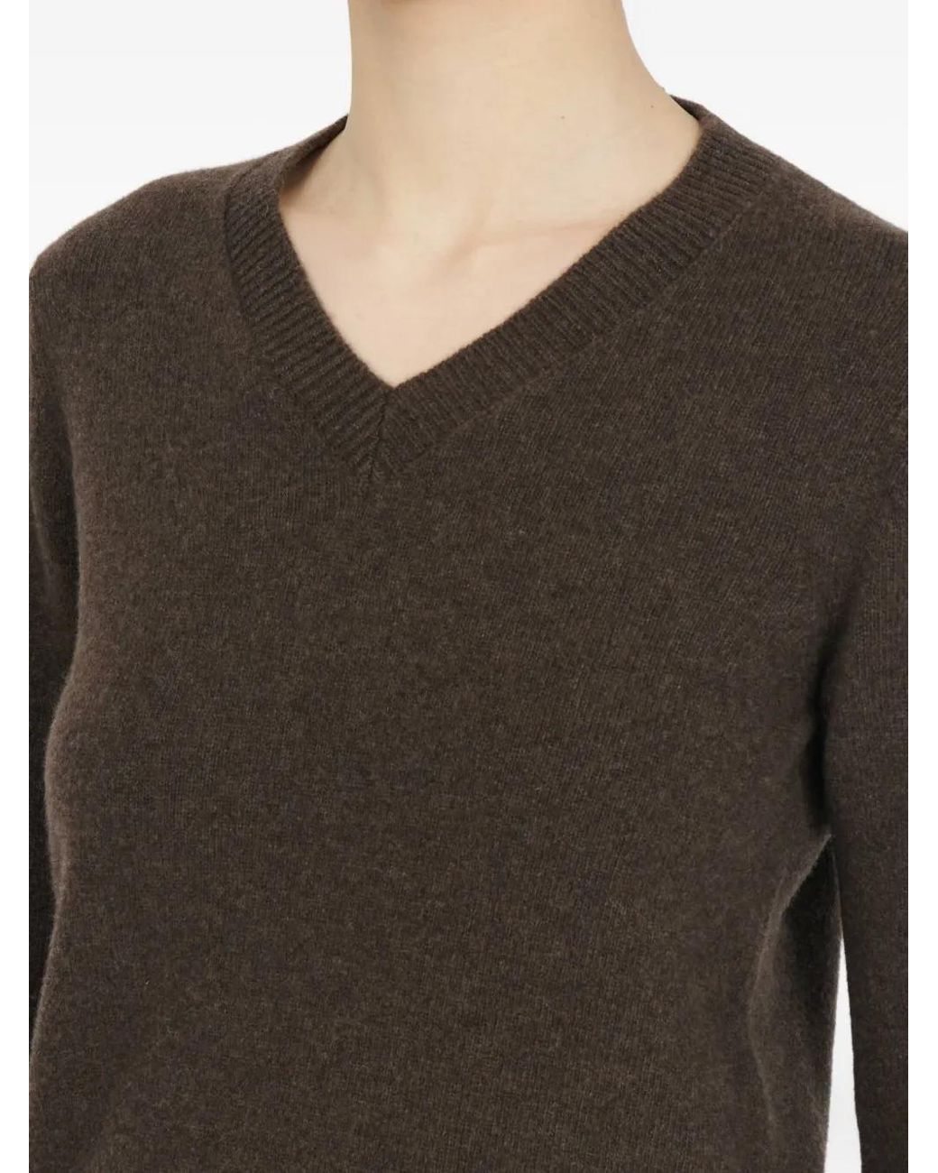 MM6 by Maison Margiela Brown Long-Sleeved V-Neck Sweater With Diagonal Ribbing