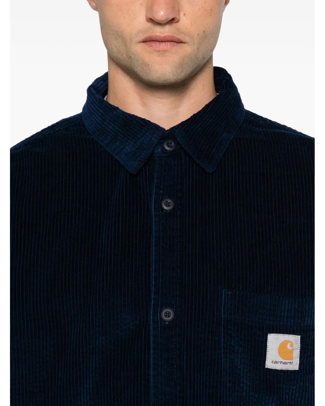 Carhartt Blue Loyde Corduroy Logo-Patch Shirt for men