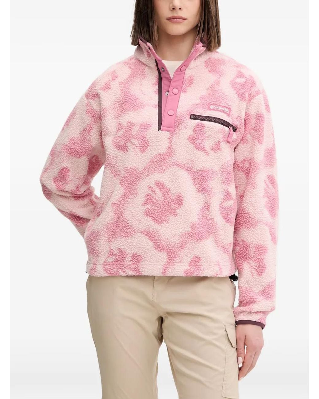 Columbia Pink Flower-Pattern Fleece Sweatshirt