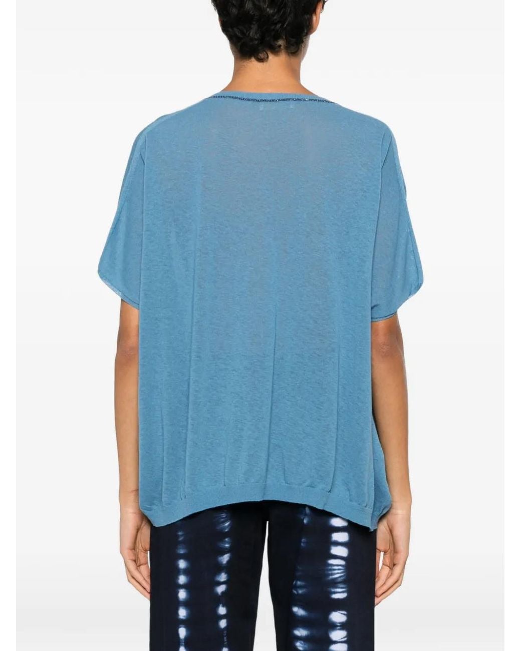 Momoní Blue V-Neck Fine-Knit Sweater