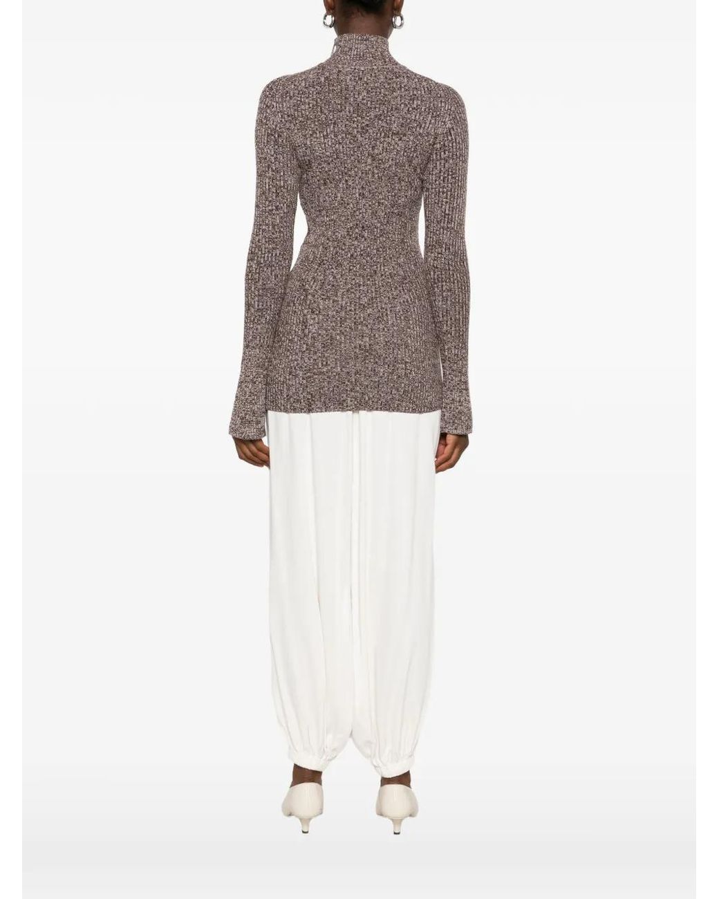 Sportmax Brown Ribbed-Knit Zip-Fastening Sweater